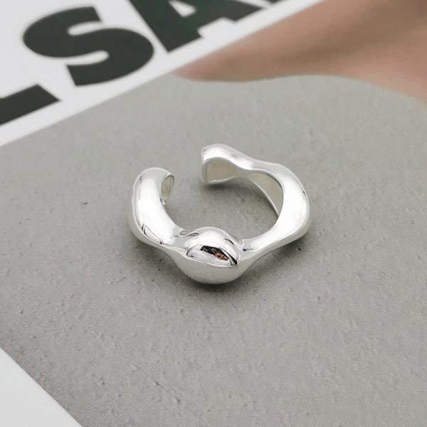 Korean S925 sterling silver ring with irregular opening female niche design sense of personality hipster index finger ring - Image 3