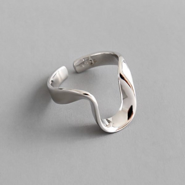 Korean Style S925 Sterling Silver Ring Female Ins Simple Non-Mainstream Irregular Line U-Shaped Cool Stall