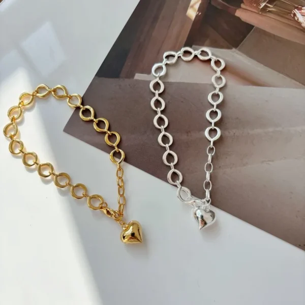 Korean S925 Sterling Silver Fashion Instagram Style Personalized Ring Buckle Heart Versatile Love Bracelet Handpiece