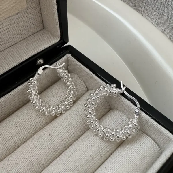 925 Sterling Silver Korean Version Niche Design Sense Retro Simple Twist Line Handmade Earrings Office INS Blogger Ear Buckle