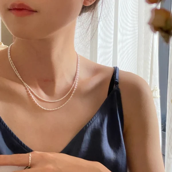 CHOZON | Sterling Silver Gypsy Rice Double-layer Necklace Stacked Collarbone Chain Niche Light Luxury Temperament High-end Neck