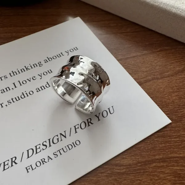 S925 Sterling Silver Korean Version of Niche Design Heavy Industry Wide Texture Ring Korean Style Fashion Texture