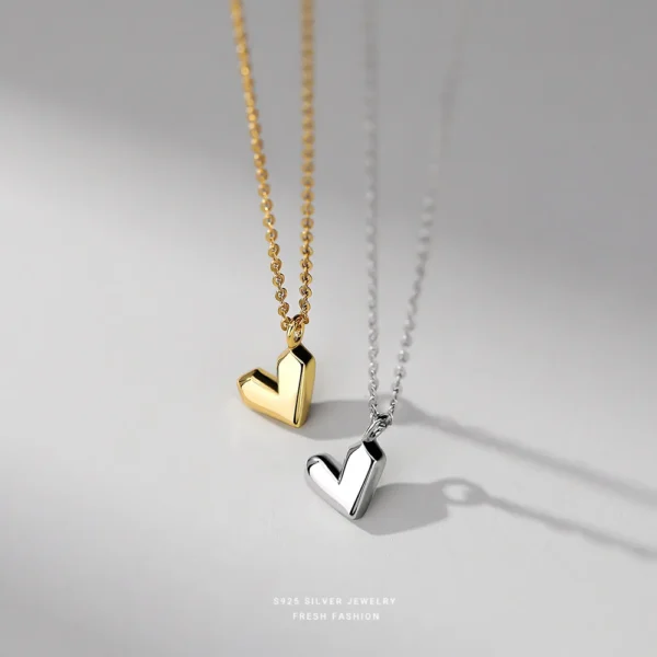 S925 Sterling Silver Geometric Cut Love Pendant for Women Geometric Design Niche Light Feeling Necklace Collarbone Chain