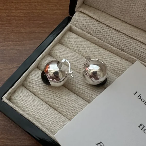 S925 Sterling Silver Niche Design Gold Obsidian Cat's Eye Earrings Korean Style Fashionable and Minimalist Heavy Work Earrings