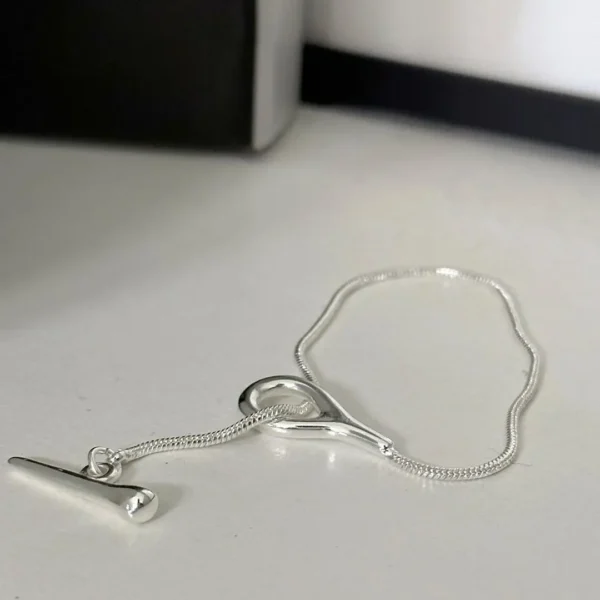 S925 Sterling Silver OT Clasp Snake Bone Chain Necklace Women's Fashion Design Sense Collarbone Simple Versatile Plain Nude