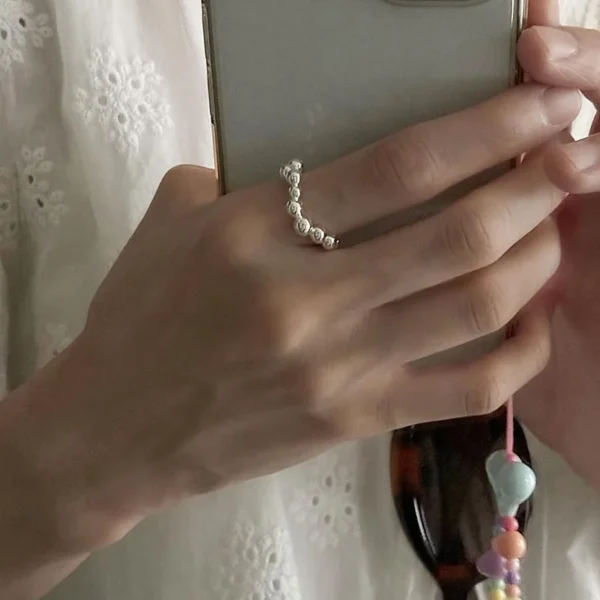 925 Sterling Silver Irregular Round Bead Ring Women's Korean Version Simple Niche Design Fashionable Personalized Opening Ring