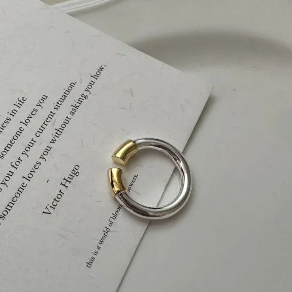 S925 Sterling Silver Korean Version of Niche Design Sense of Gold and Silver Contrast Tail Ring Original Single Ring Wholesale