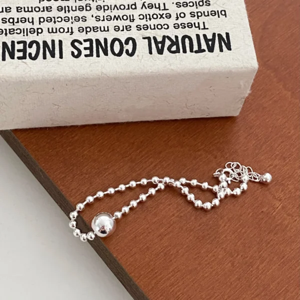925 Sterling Silver Simple Niche Geometric Glossy Round Ball Bracelet Bracelet Ins Little Red Book Blogger Silver Pearl Tide