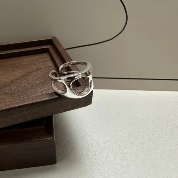 S925 Sterling Silver Heavy Industry Openwork Niche Design Ring Fashion Personality Simple Texture Ring Wholesale