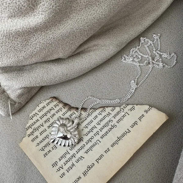 S925 Sterling Silver Korean Version Niche Design Sense Long Hollow Love Necklace Retro Blogger Simple Sweater Chain