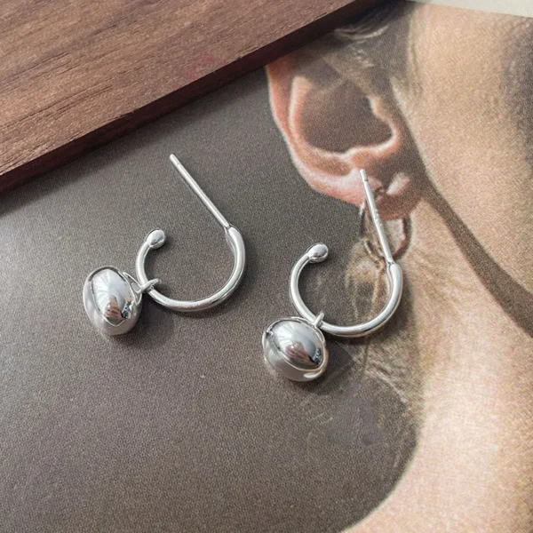 Real Sweet S925 Sterling Silver Special-shaped Earrings, Water Droplets Small Silver BeansPendant Stud Earrings for Women