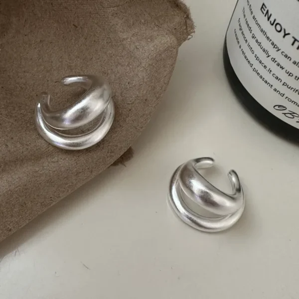 S925 Sterling Silver Korean Version Matte Simple Double Ear Clips Retro Style Fashionable ISN Simple Ear Jewelry Wholesale