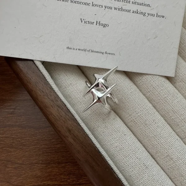 S92 Sterling Silver Korean Version Simple and Fashionable Four Pointed Star Ring Personalized Basic Style Wholesale