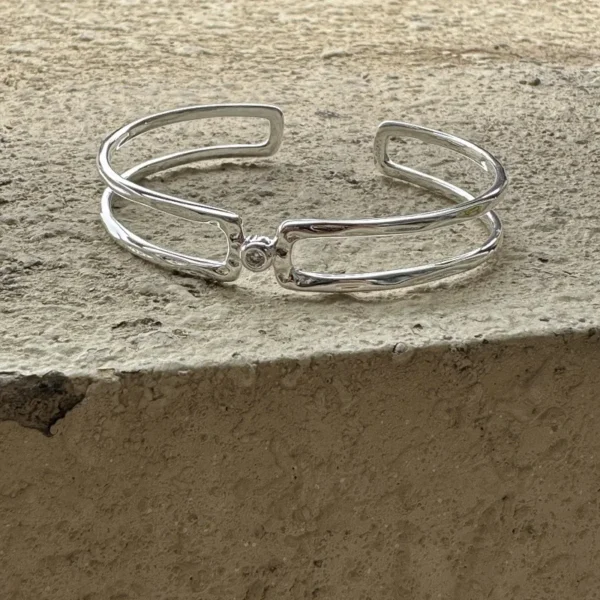 S925 Sterling Silver Niche Design Sense Retro Double-layer Texture Bracelet Korean Style Simple Fashion Personalized 8SZ25