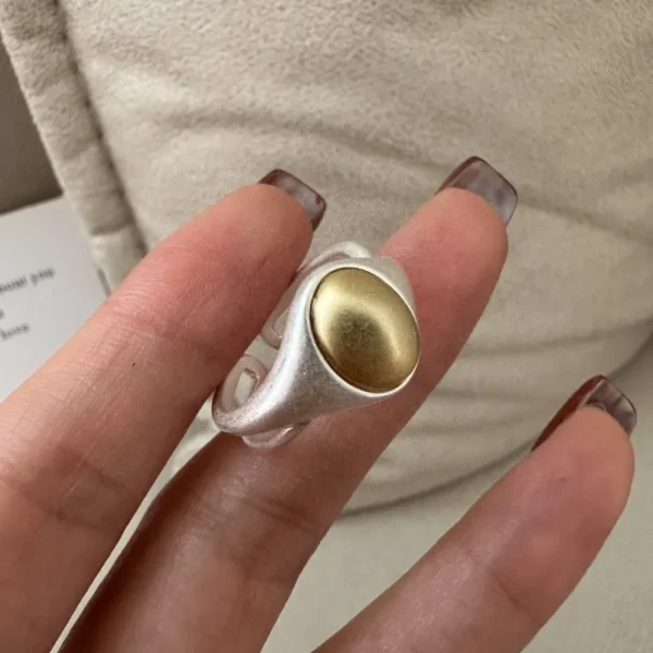 S925 Sterling Silver Niche Design Matte Small Golden Bean Ring Pure Handmade Simple and Fashionable INS Wind Ring