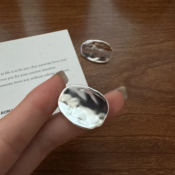 S925 Sterling Silver Irregular Oval Earrings with Japanese Ins Blogger Niche Design Cool and Textured Geometric Earrings