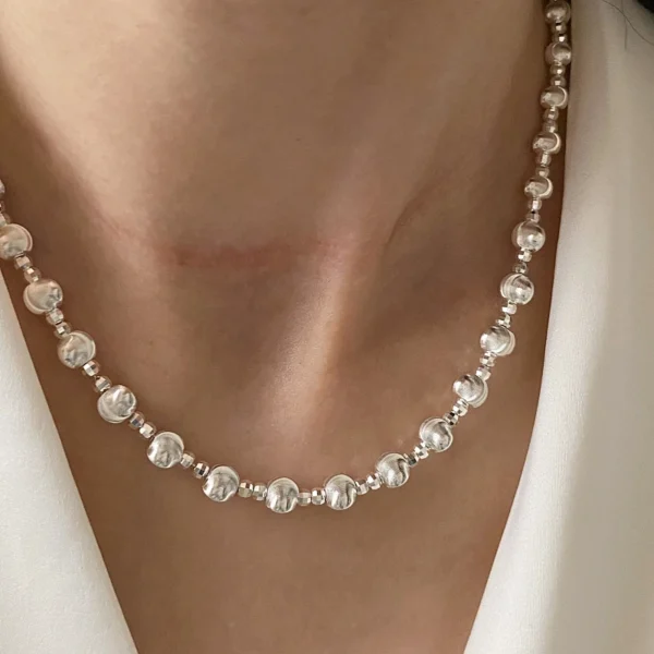 Whole Body S925 Sterling Silver Cat's Eye Bead Necklace Niche Design Light Luxury High-end Sense Retro Simple Collarbone Chain