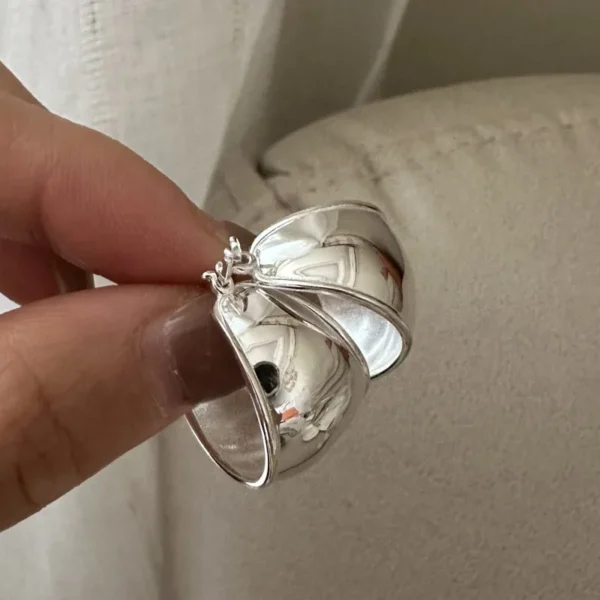 S925 Sterling Silver Korean Version Niche Design Sense Texture Smooth Oval Ear Buckle Korean Style Retro Simple Earrings