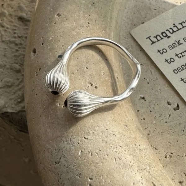 S925 Sterling Silver Niche Retro Black Agate Simple Ring Matte Design Version Korean Style Retro Ring 44JZ45