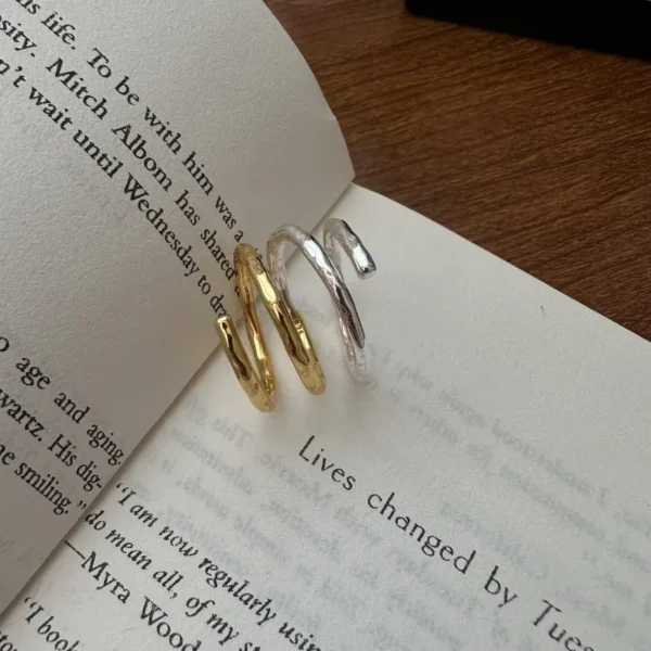 S925 Sterling Silver Korean Niche Design Texture Texture Gold and Silver Contrast Ring Korean Personality Simple Ring Wholesale