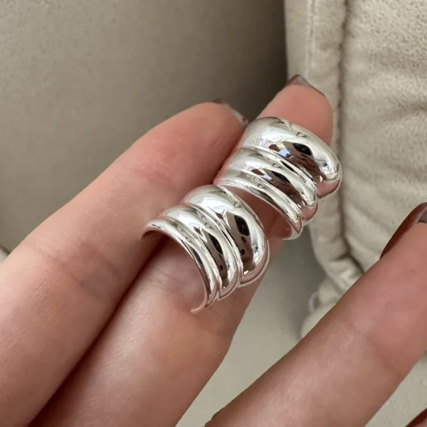 S925 Sterling Silver Niche Design Sense Texture Glossy Three-layer Earrings Korean Style Retro Simple Ear Jewelry