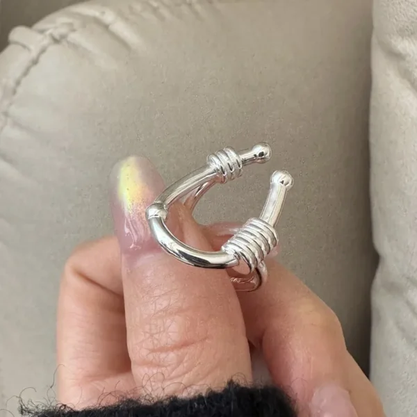 S925 Sterling Silver Korean Version Niche Design Sense U-line Ring Korean Style Fashion Sense Simple Retro Ring Wholesale