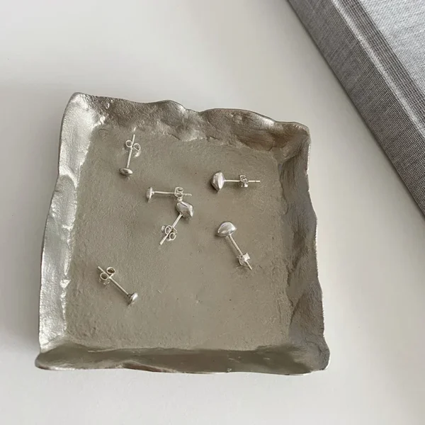 Simple Ear Irregular Fold Texture Remodeling Stone Earrings Female Niche 925 Sterling Silver Basic Paragraph Do Not Pick