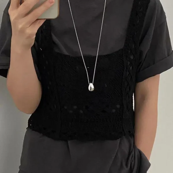 925 Sterling Silver Water Drop Sweater Chain 2022 Autumn and Winter New Long Silver Necklace Simple Ins Blogger Model