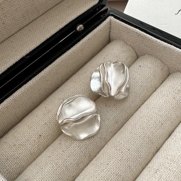 S925 Sterling Silver Simple Matte Pleated Earrings Korean Style Personalized Fashion Ear Jewelry Wholesale 38ES52