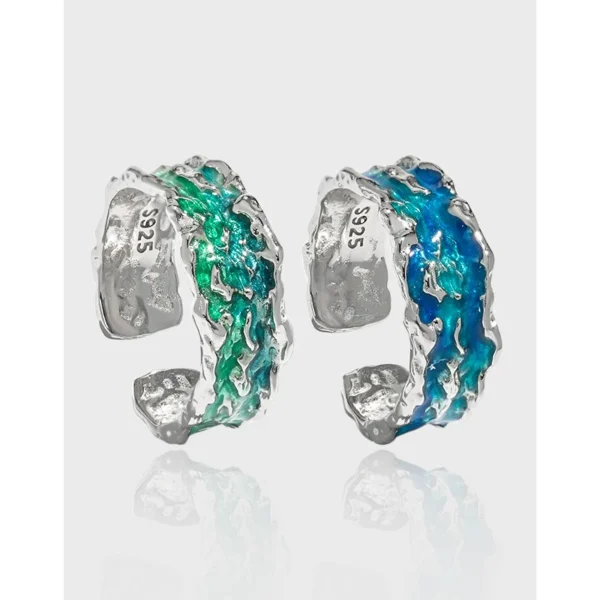 Niche Design Sense Irregular Texture Light Luxury Blue-green Drop Glaze S925 Sterling Silver Ring Woman 1809