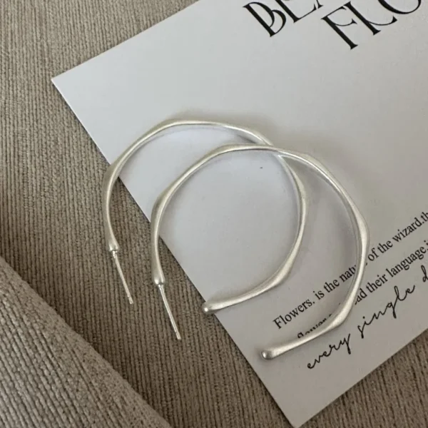 S925 Sterling Silver Niche Design Sense Millennial Style Big Circle Matte Earrings Handmade Retro Fashion Korean Ear Jewelry