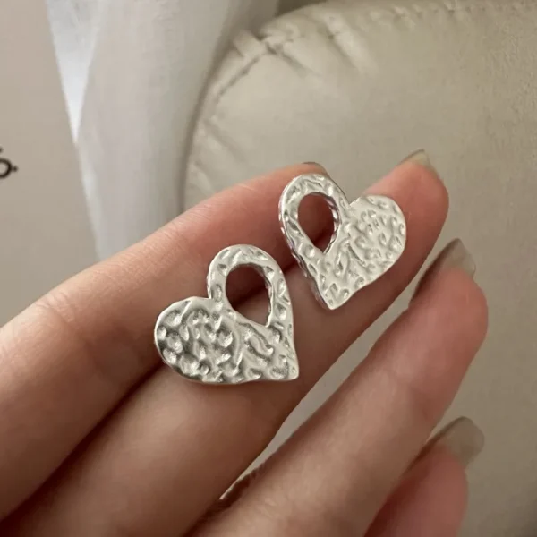 925 Silver Korean Version Matte Fashion Texture Love Retro Earrings INS Blogger Personalized Korean Ear Jewelry