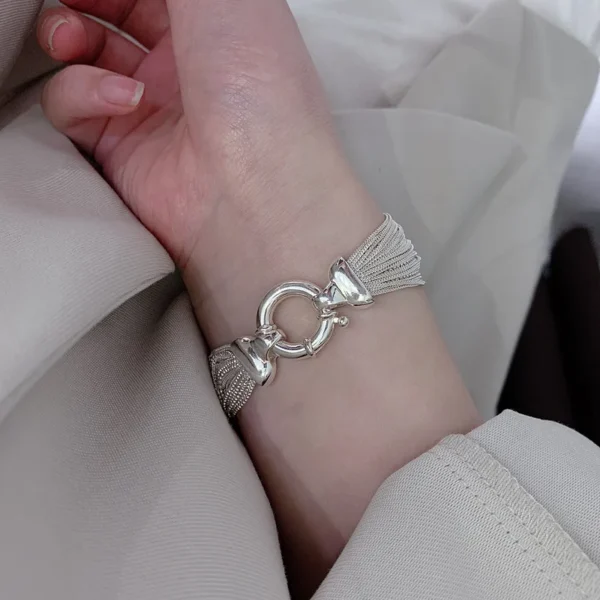 S925 Sterling Silver All-over Temperament Light Luxury Bracelet Women's Niche Design Heavy Industry Chain Bead Chain Versatile