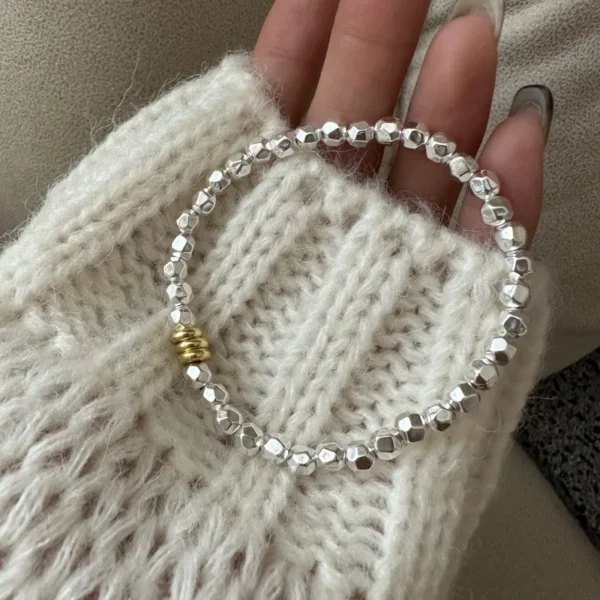 S925 Silver Niche Design Sense Retro Fashionable Gold and Silver Contrasting Color Bracelet Korean Version Simple Jewelry