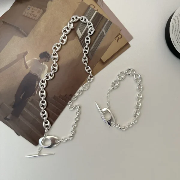 S925 Sterling Silver Frosted Gradient Design Nose Gradient OT Necklace Korean Style Fashion Personality Bracelet Wholesale