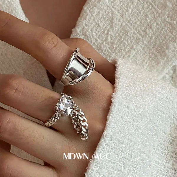 Super Shining Jewel 925 Sterling Silver Ring Women's Plain Silver Simple Fashion Personality ins Cold Wind Opening Adjustable