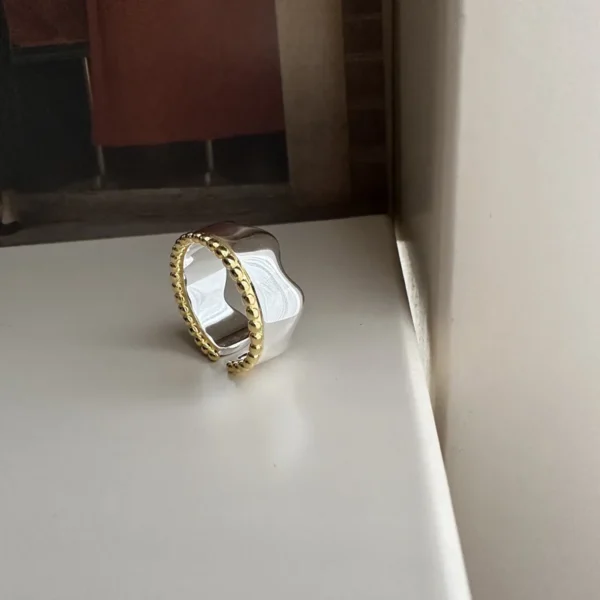 S925 Sterling Silver Korean Version Niche Design Sense Wave Texture Contrast Ring Japan Style INS Vintage Ring Wholesale