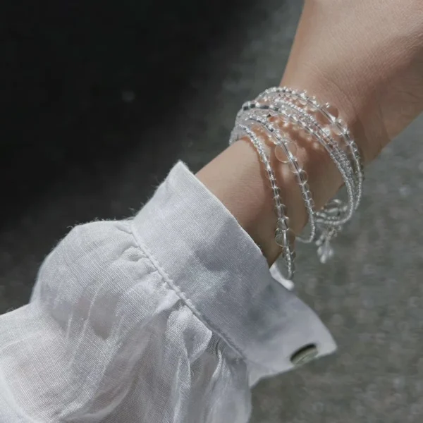 S925 Silver Gradual Change White Crystal Collarbone Chain Tower Chain Summer Light Luxury Versatile Stack Wear Niche Temperament