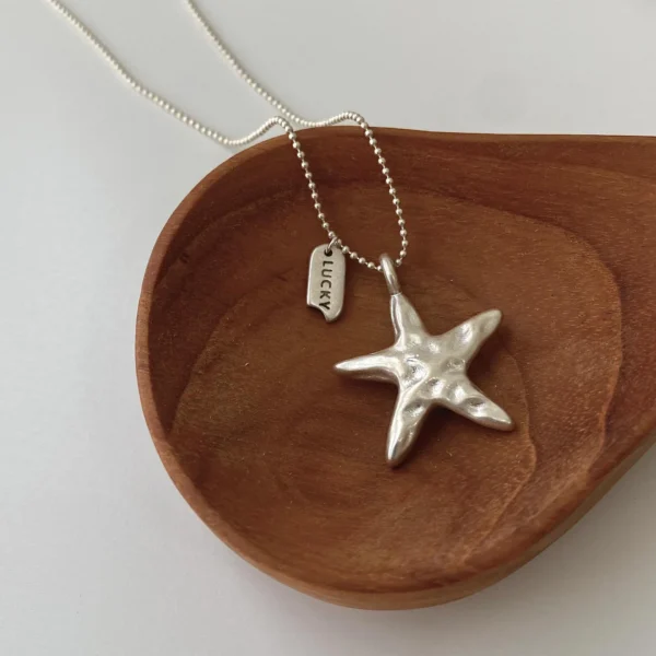 S925 Sterling Silver Lucky Starfish Necklace Female Niche Design Sense Korean Natural Freshwater Pearl Sweater Chain