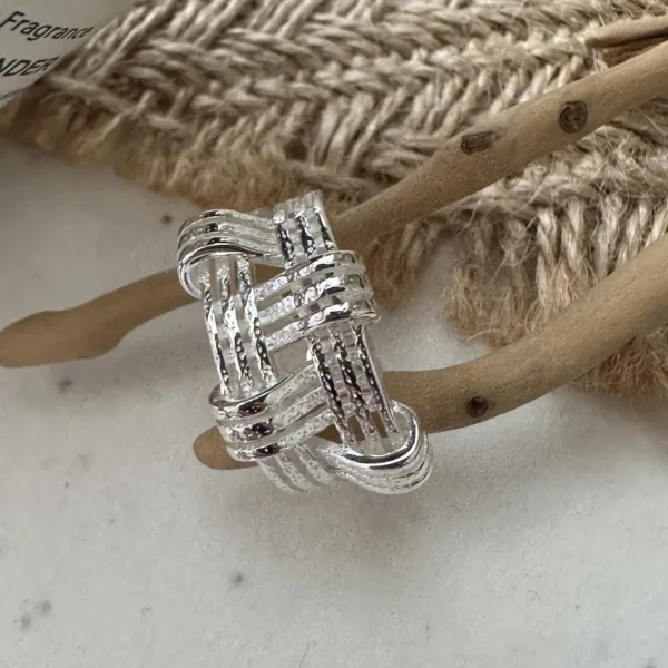 S925 Sterling Silver European Niche Design Sense Texture Cross Personality Ring French Style Personality Vintage Ring