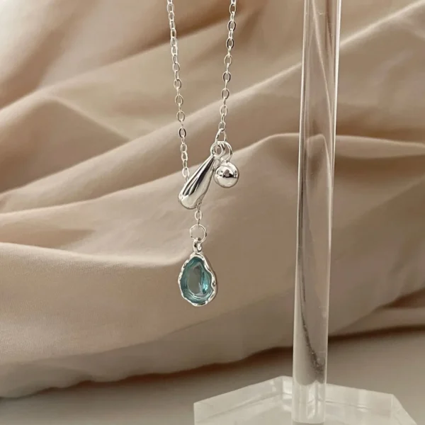 S925 Sterling Silver One Drop of Tears Necklace Women's Blue Water Drop Niche Design Premium Sense Explosive Clavicle Chain