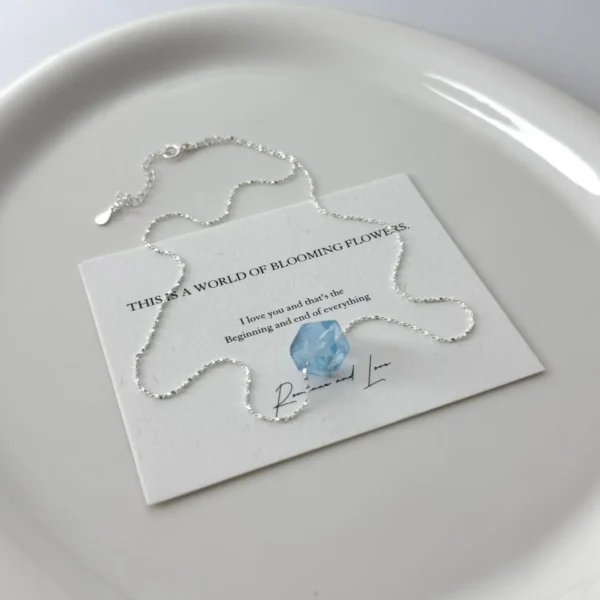 S925 Silver Korean Version Niche Design Section Blue Topaz Gypsy Necklace High-end Temperament Ins Style