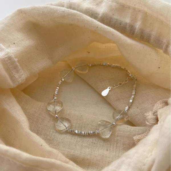 Korean White Crystal INS Niche Design 925 Sterling Silver Love Heart Bracelet Premium Minimalist Jewelry