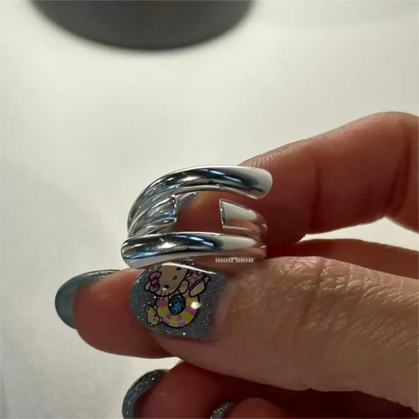 Simple Jewelry S925 Sterling Silver Line Ring Multi-layer Glossy Design Ins Personalized Ring Wholesale