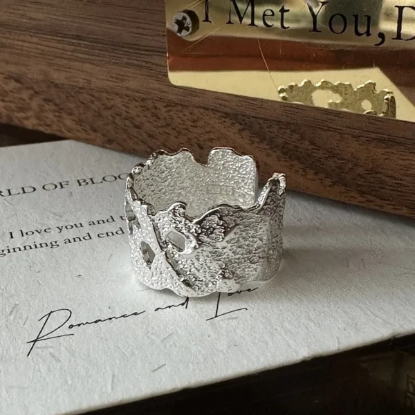 S925 Sterling Silver Texture Personalized Broken Simple Niche Ring Korean Version Personalized Ring Jewelry Wholesale