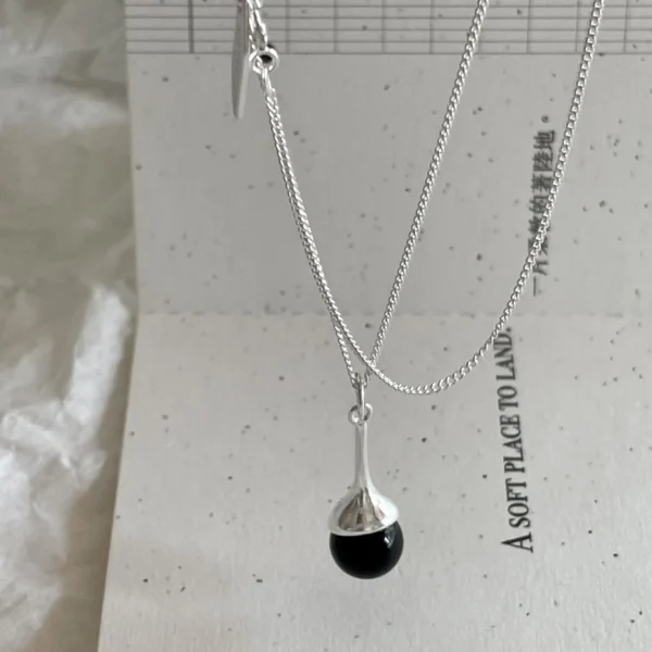 CHOZON Korea 925 Sterling Silver Black Agate Necklace Simple Temperament Ins Internet Celebrity Real Silver Factory Wholesale