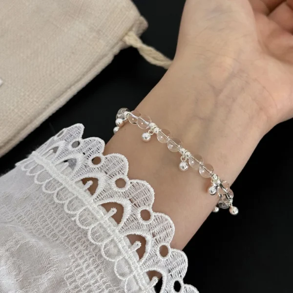 S925 silver-white crystal silver bead bracelet literary and retro cold style personalized jewelry ins simple women