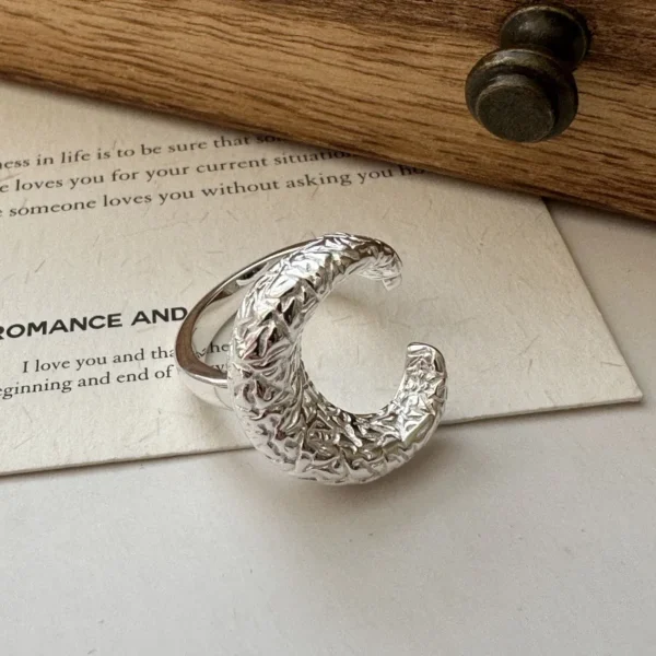 S925 Sterling Silver Korean Version Niche Design Sense Moon Texture Sense Ring Simple Fashion Personalized Ring