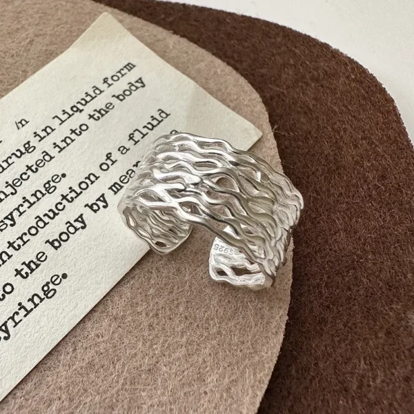 CHOZON S925 Sterling Silver Spanish Niche Design Sense Multi-layer Wave Base Ring Japanese Simple Retro Wholesale