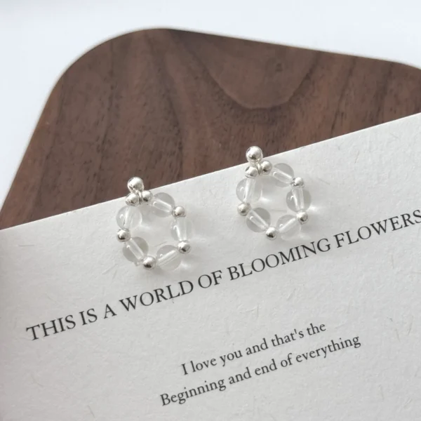 S925 Silver Korean Version Niche Design White Crystal Silver Bead Earrings Temperament Cold Feeling Spring Summer Sweet